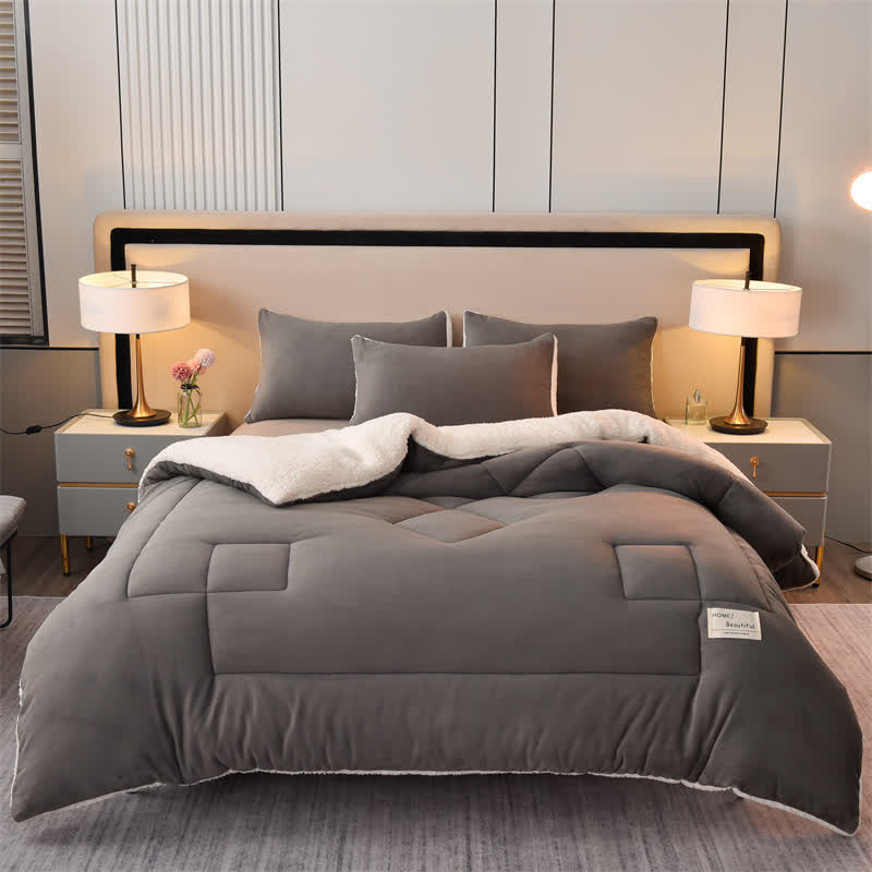 Solid Color Soft Sherpa Blanket with Comforter - image 5