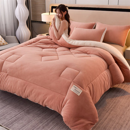 Solid Color Soft Sherpa Blanket with Comforter - Coral Pink - King - image 10