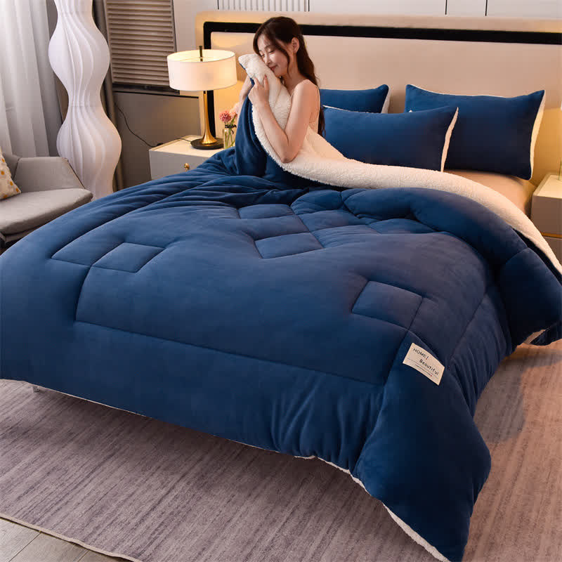 Solid Color Soft Sherpa Blanket with Comforter - Royal Blue - King - image 7