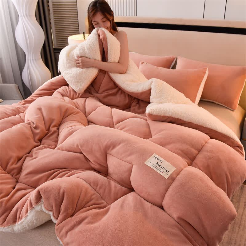 Solid Color Soft Sherpa Blanket with Comforter - image 11