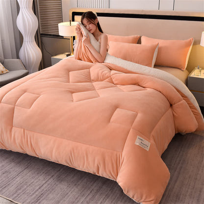 Solid Color Soft Sherpa Blanket with Comforter - Coral Orange - King - image 0