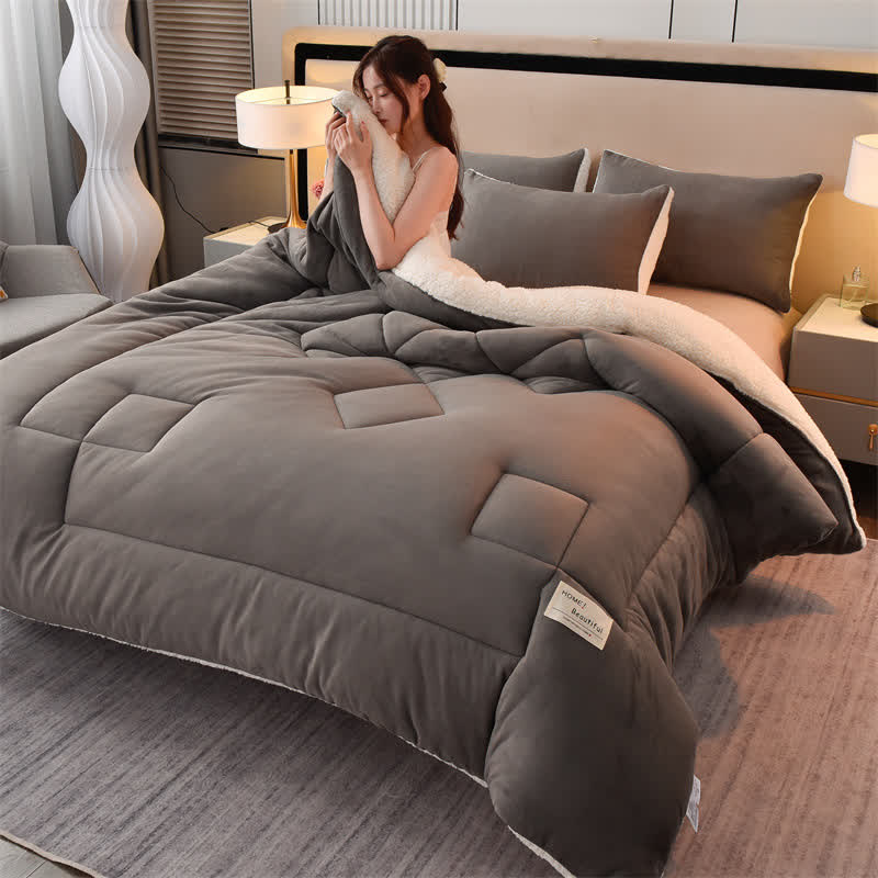 Solid Color Soft Sherpa Blanket with Comforter - Dark Gray - King - image 4