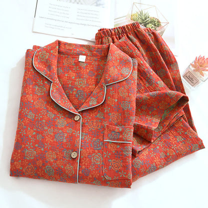 Rose Flower Cotton Lapel Nightwear Set - image 2