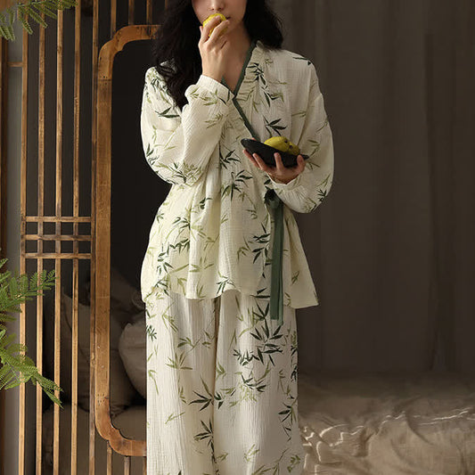 V-neck Bamboo Cotton Gauze Pajama Set - XL - image 0