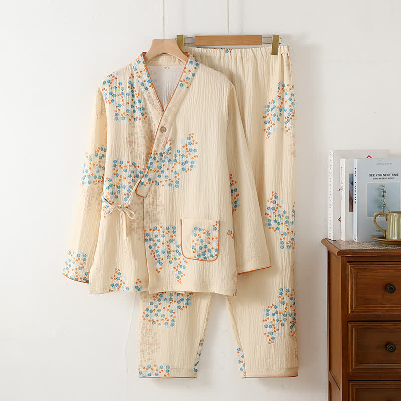 Cotton Kimono Long Sleeve Floral Pajama Set - XL - image 0