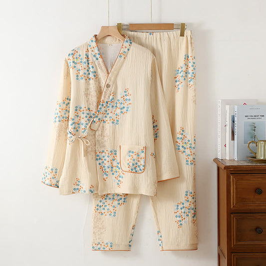 Cotton Kimono Long Sleeve Floral Pajama Set - XL - image 0