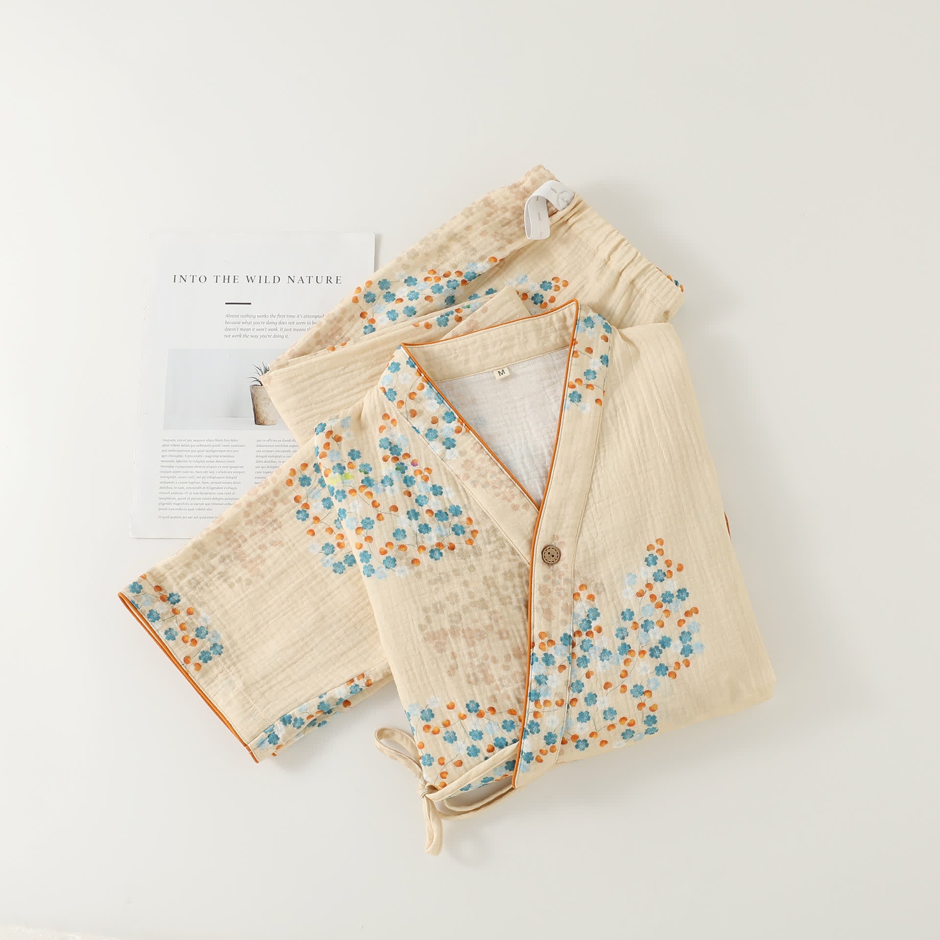 Cotton Kimono Long Sleeve Floral Pajama Set - image 1