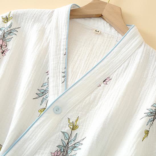 Floral Lily Kimono Cotton Gauze Pajama Set - image 1