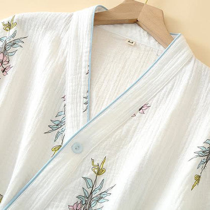 Floral Lily Kimono Cotton Gauze Pajama Set - image 1