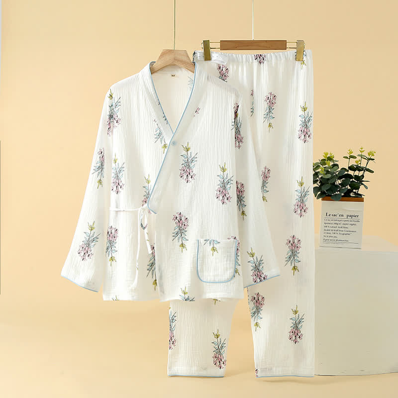 Floral Lily Kimono Cotton Gauze Pajama Set - XL - image 0