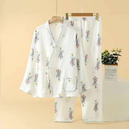 Floral Lily Kimono Cotton Gauze Pajama Set - XL - image 0