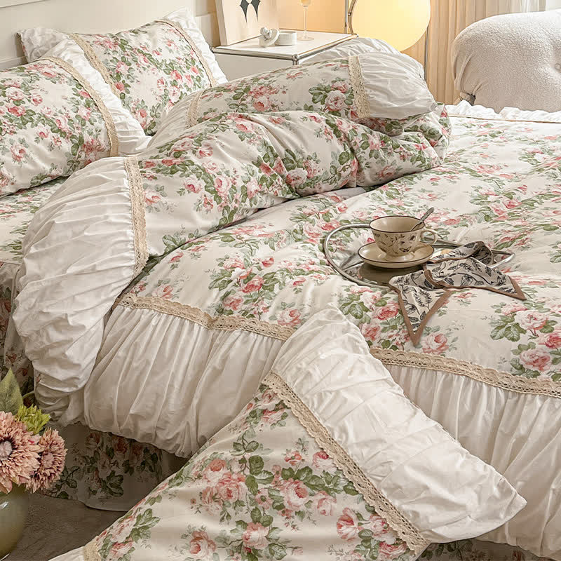 Elegant Floral Bed Skirt Bedding Set (4PCS) - King - image 0