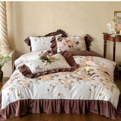Brushed Cotton Floral Lace Edge Bedding Set (4PCS) - image 1