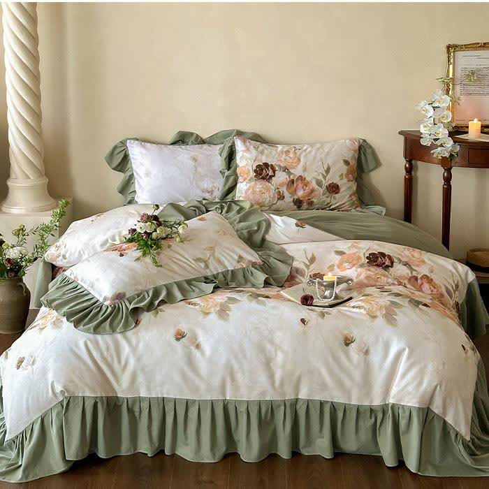 Brushed Cotton Floral Lace Edge Bedding Set (4PCS) - image 3