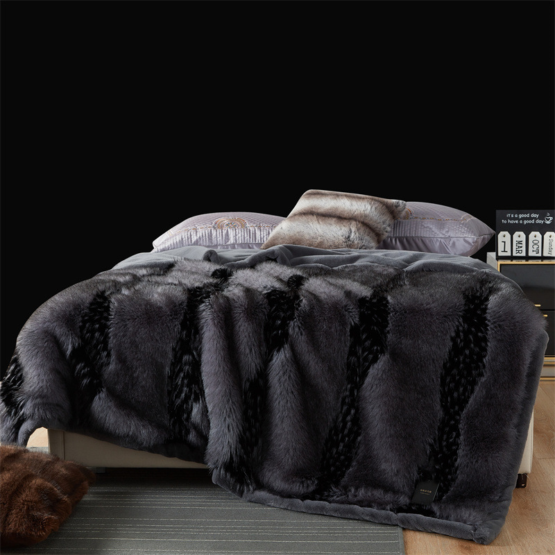 Luxurious Winter Faux Fur Throw Blanket - Dark Gray - 79"W x 90"L - image 4