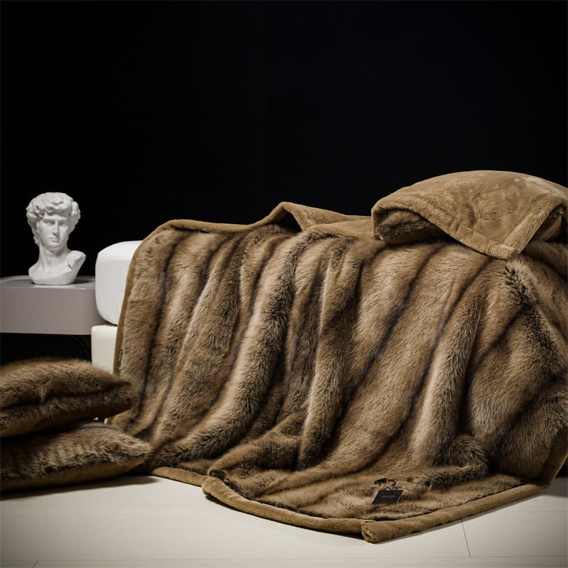 Double Layer Faux Fur Winter Throw Blanket - Gradient Brown - 79"W x 90"L - image 1