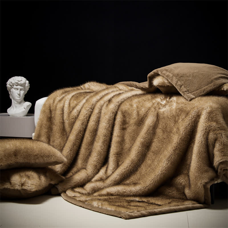 Double Layer Faux Fur Winter Throw Blanket - Coffee - 79"W x 90"L - image 0