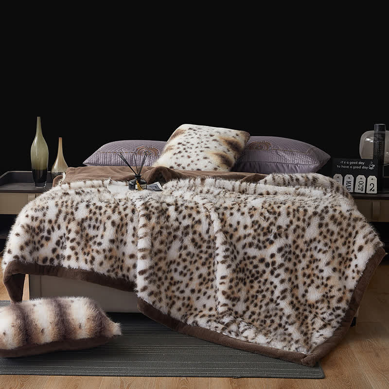 Snow Leopard Faux Fur Throw Blanket - image 1
