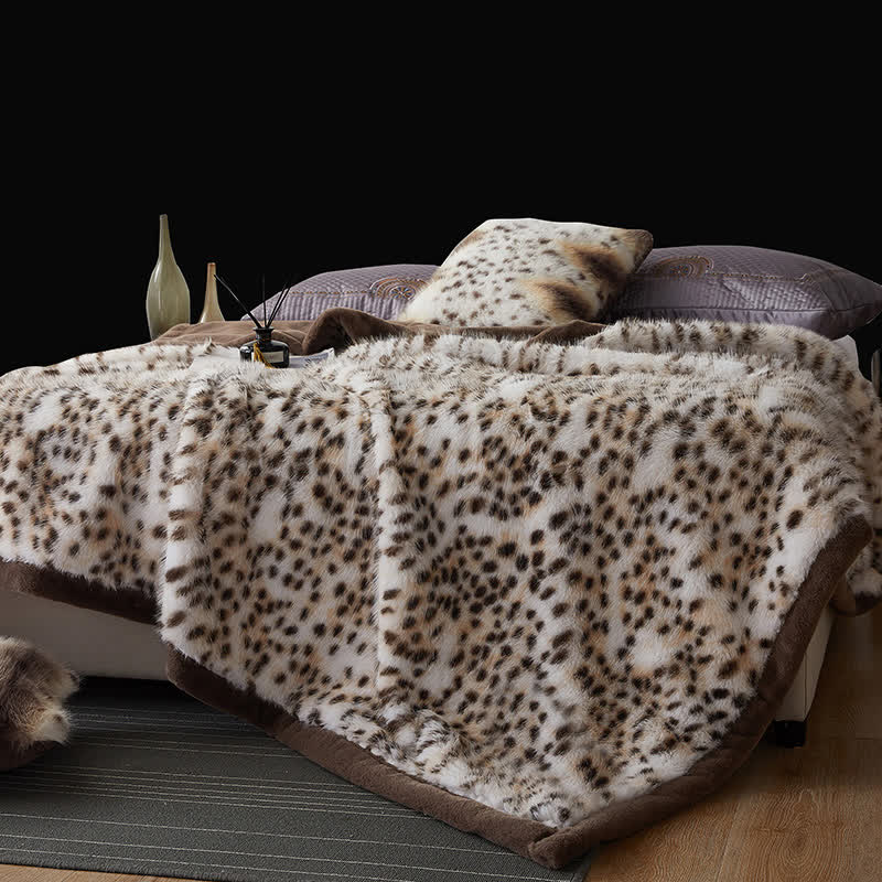 Snow Leopard Faux Fur Throw Blanket - White & Dark Brown - 79"W x 90"L - image 0