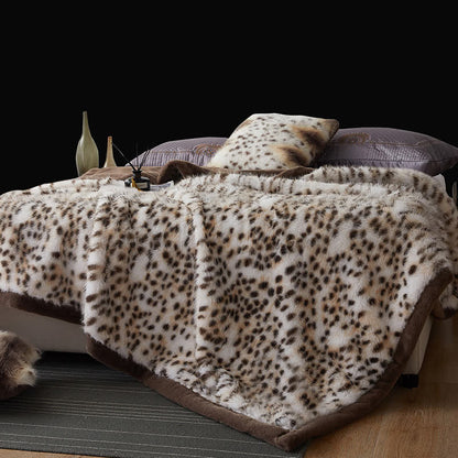 Snow Leopard Faux Fur Throw Blanket - White & Dark Brown - 79"W x 90"L - image 0