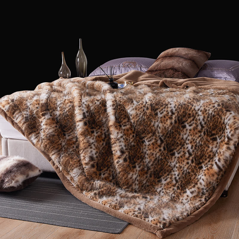 Snow Leopard Faux Fur Throw Blanket - Brown - 79"W x 90"L - image 7