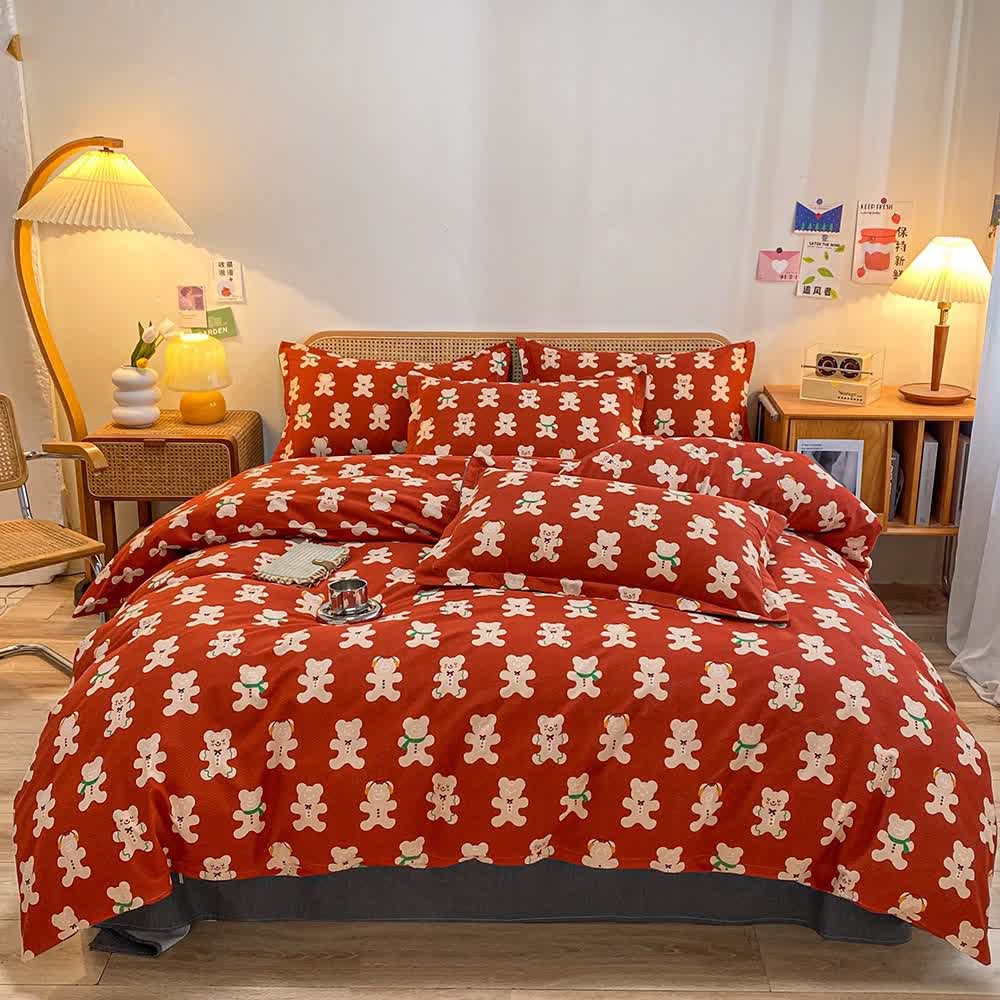 Brushed Pure Cotton Gingerbread Bear Bedding Set(4PCS) - image 1