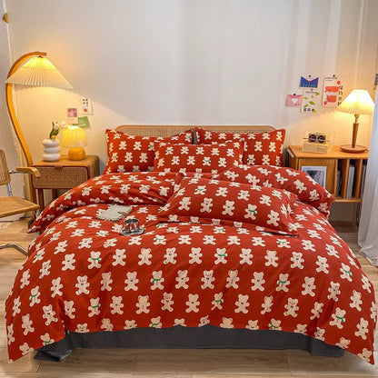Brushed Pure Cotton Gingerbread Bear Bedding Set(4PCS) - image 1