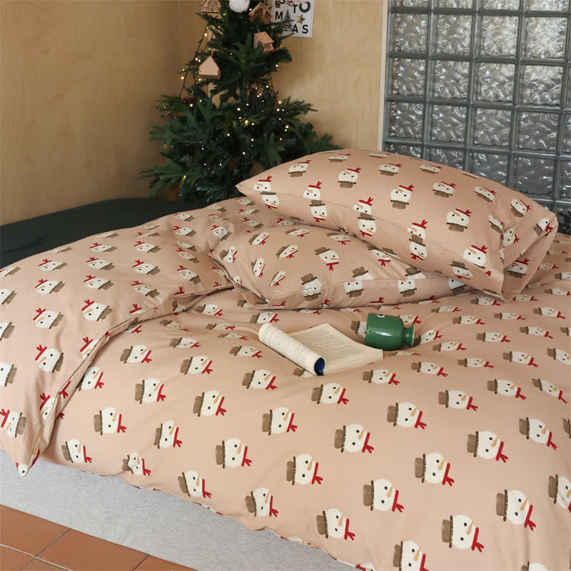 Christmas Snowman Cotton Bedding Set(4PCS) - Flat Sheet - King - image 0