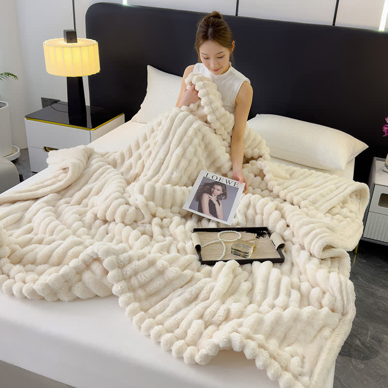 Reversible Warm Fleece Throw Blanket - Cheese White - Full - image 0