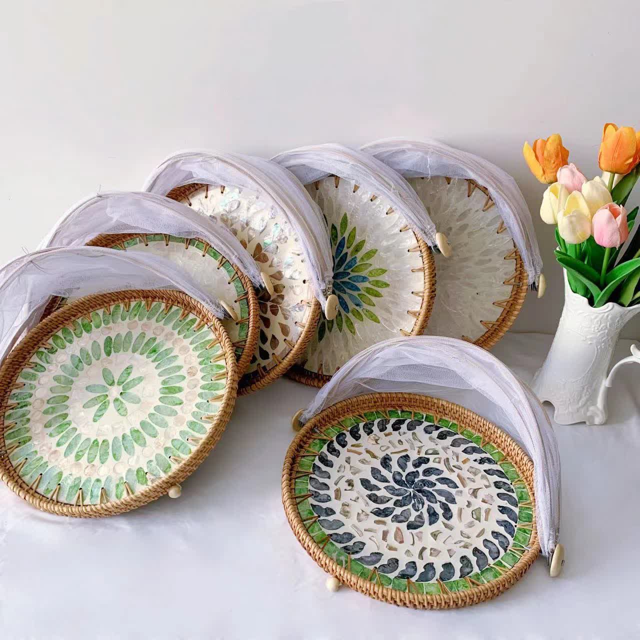 Rattan Colorful Shell Mesh Fruit Basket - image 0