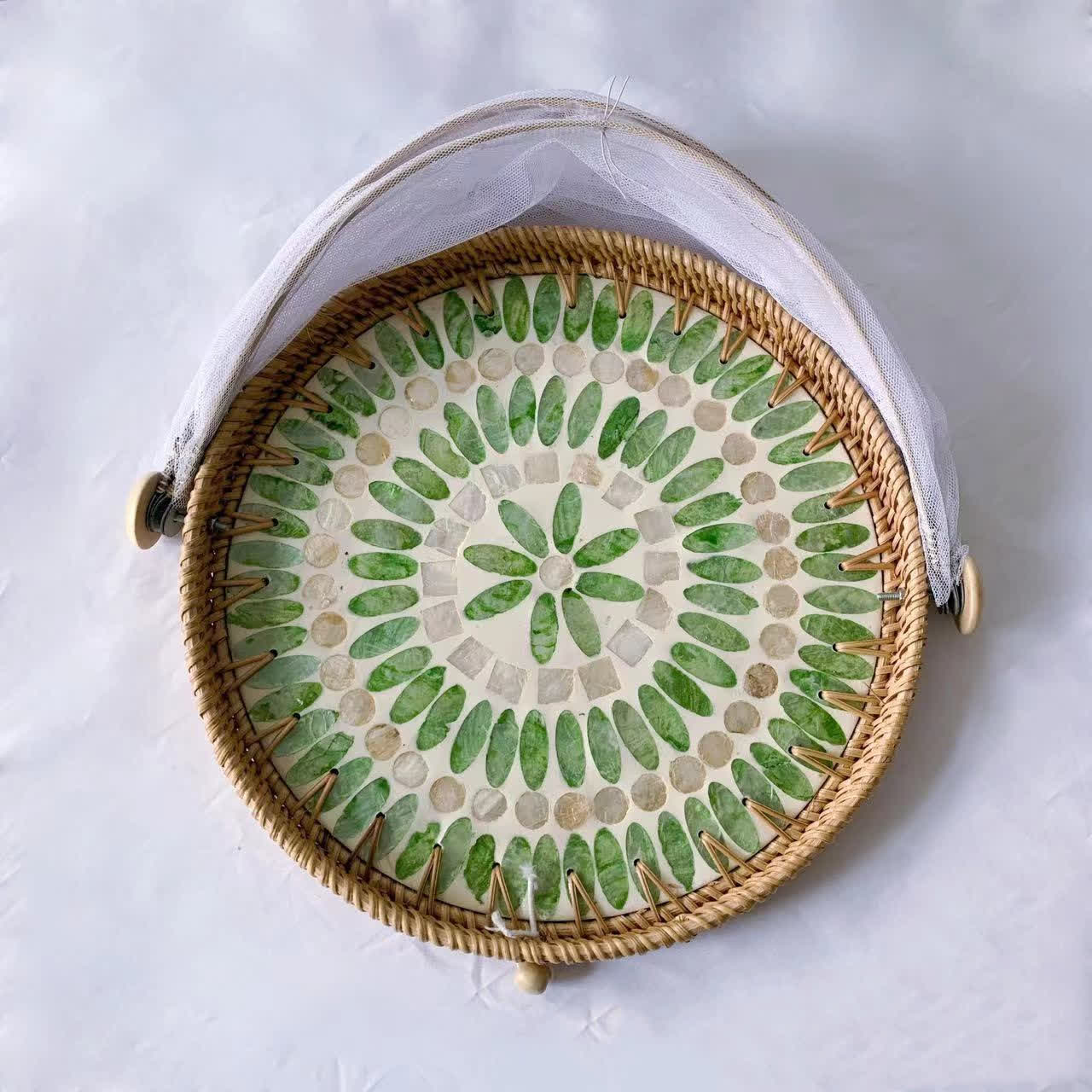 Rattan Colorful Shell Mesh Fruit Basket -  C - Woven Rattan - 11.81" W x 11.81" L x 9.06"H - image 3