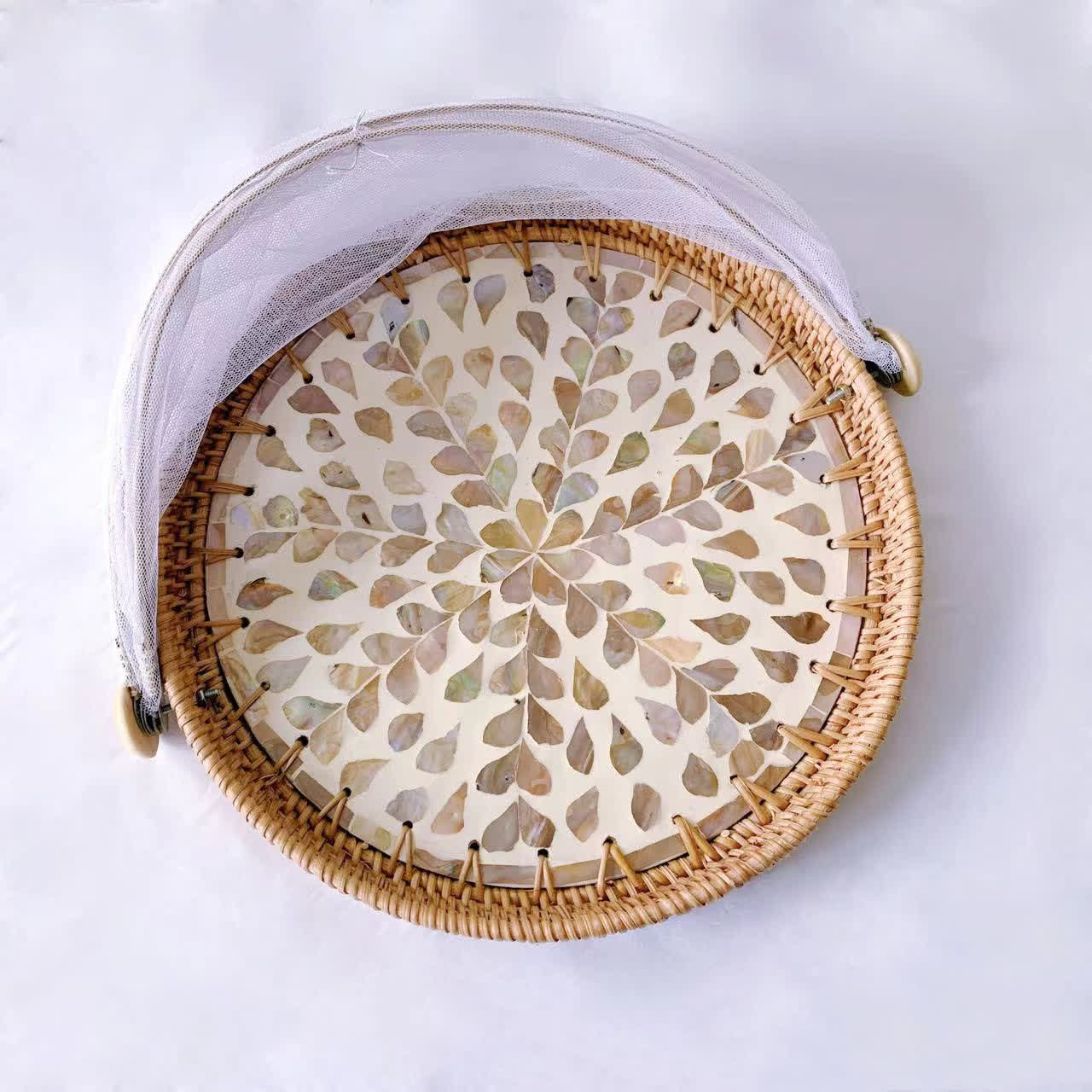 Rattan Colorful Shell Mesh Fruit Basket -  A - Woven Rattan - 11.81" W x 11.81" L x 9.06"H - image 2