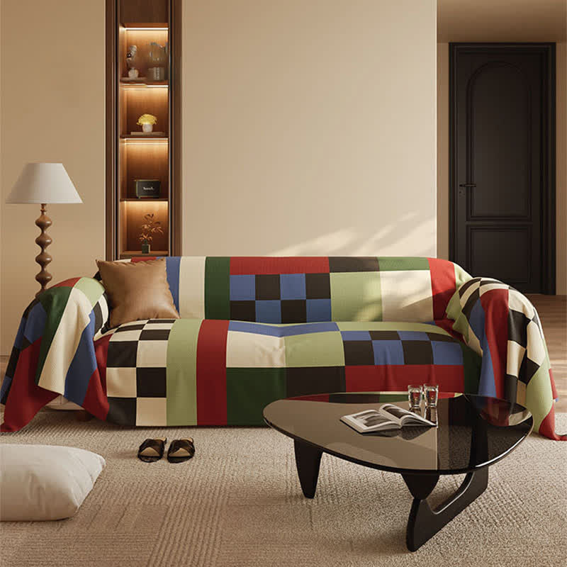 Modern Style Plaid Soft Sofa Cover - Green - 71" x 165" - image 2