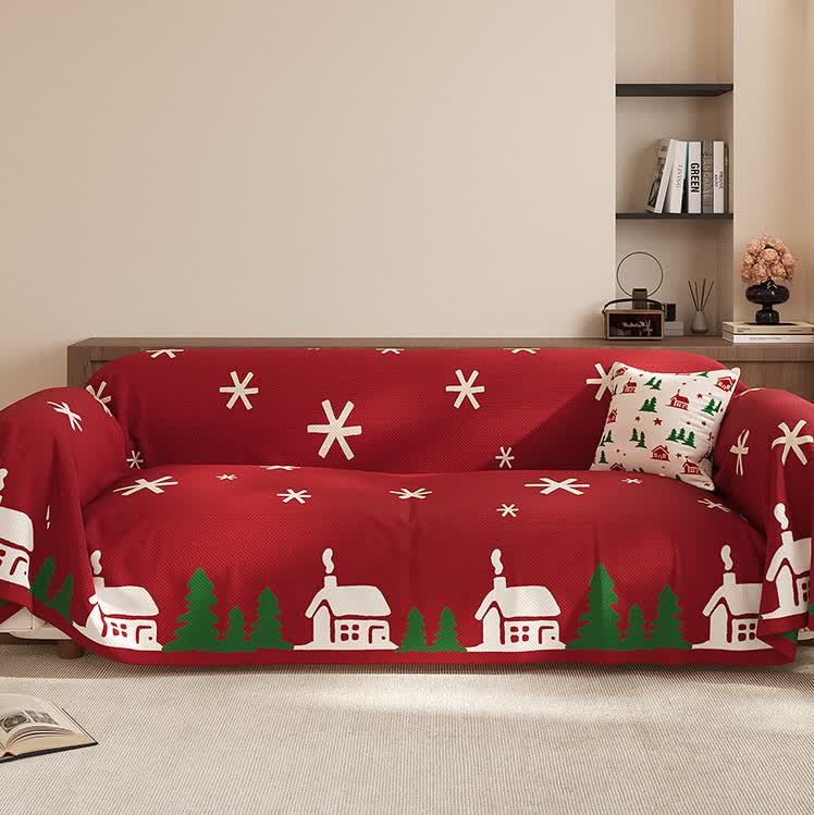 Christmas Festive Soft Anti-slip Sofa Cover - Red - 71" x 181" - image 0