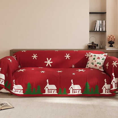 Christmas Festive Soft Anti-slip Sofa Cover - Red - 71" x 181" - image 0