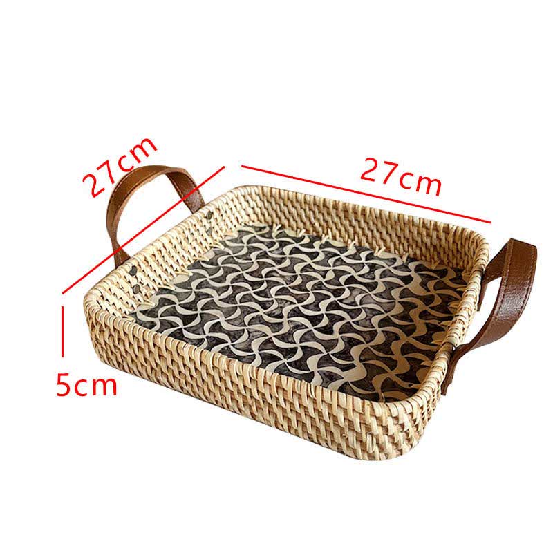 Farmhouse Rattan Woven Storage Basket - Square Spiral - Woven Rattan + Leather - image 8