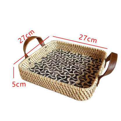 Farmhouse Rattan Woven Storage Basket - Square Spiral - Woven Rattan + Leather - image 8