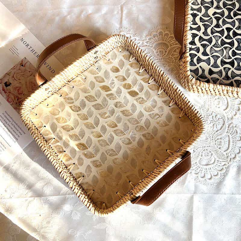 Farmhouse Rattan Woven Storage Basket - Squared Spikelets - Woven Rattan + Leather - image 9