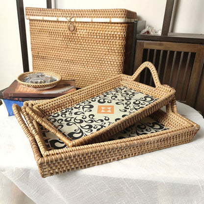 Handmade Rattan Desktop Storage Basket(3PCS) - Petals - Woven Rattan + Panel - 3PCS - image 6