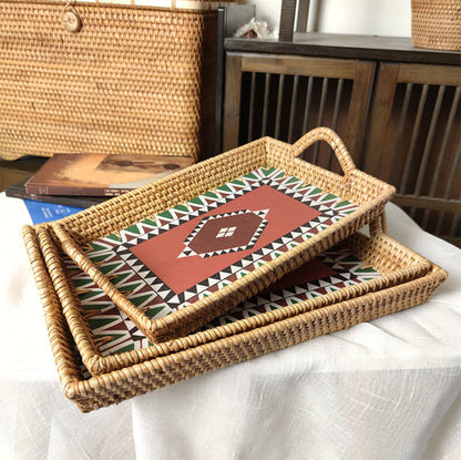 Handmade Rattan Desktop Storage Basket(3PCS) - Geometrical - Woven Rattan + Panel - 3PCS - image 4