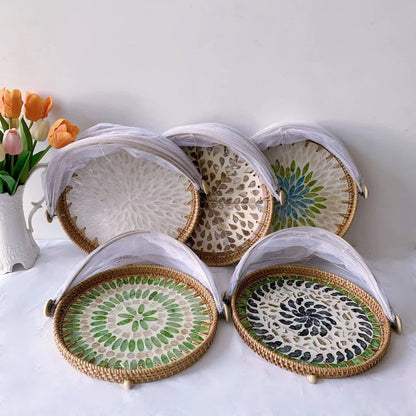 Rattan Colorful Shell Mesh Fruit Basket - image 1