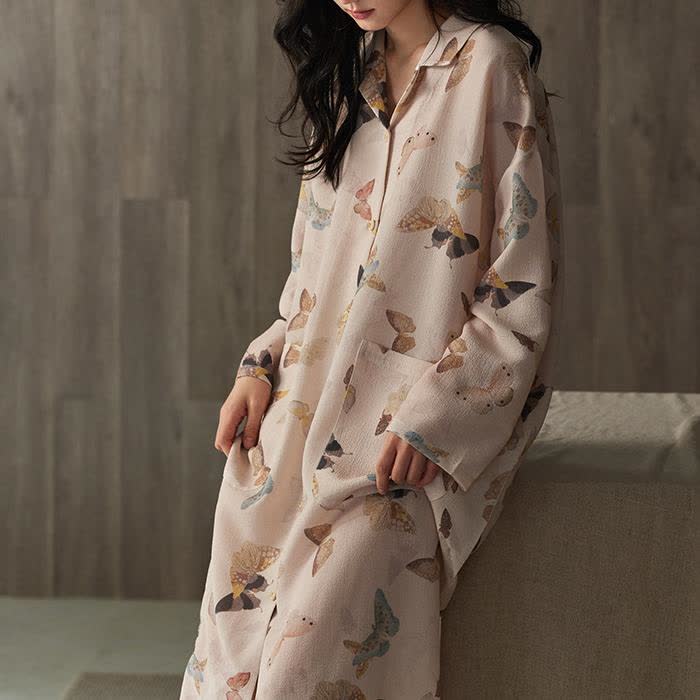 Cotton Gauze Butterfly Long Nightgown  - image 4