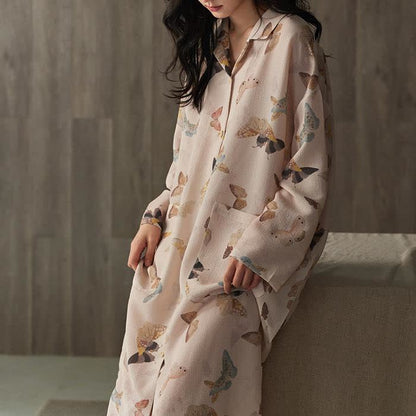 Cotton Gauze Butterfly Long Nightgown  - image 4