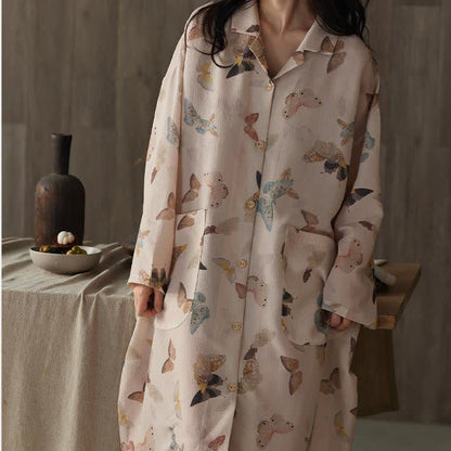 Cotton Gauze Butterfly Long Nightgown  - image 2