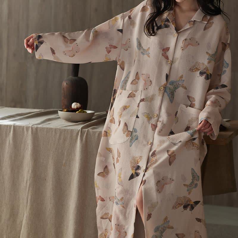 Cotton Gauze Butterfly Long Nightgown  - image 1