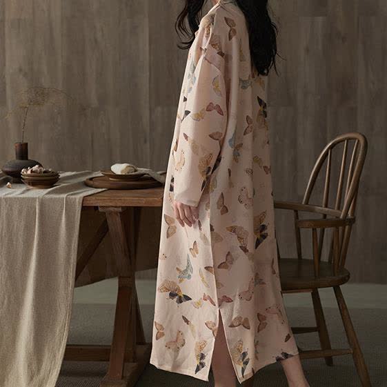 Cotton Gauze Butterfly Long Nightgown  - image 3