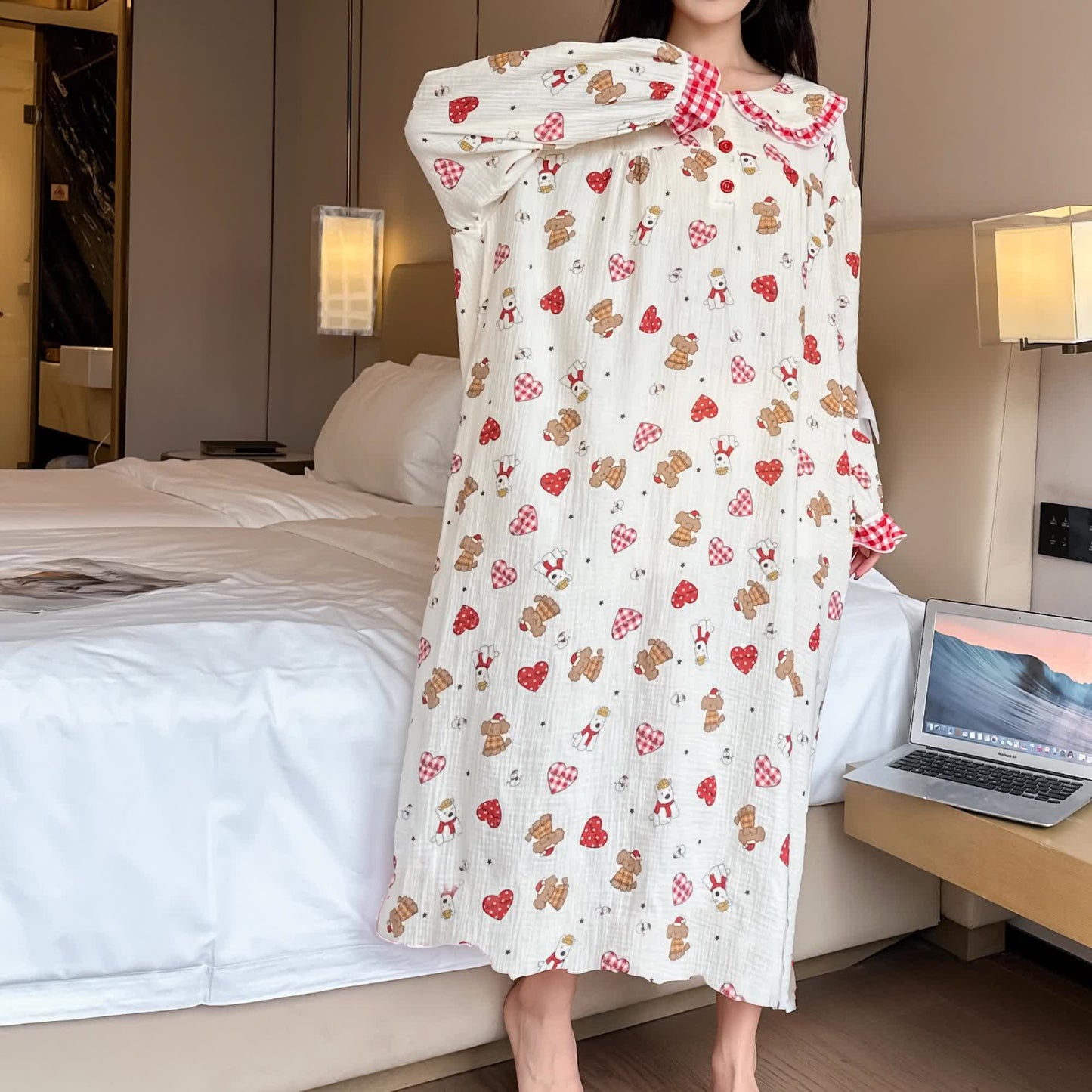 Plus Size Cotton Doll Collar Long Nightgown  - image 1