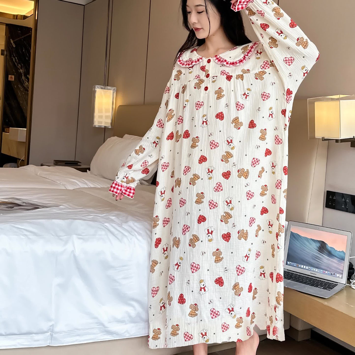 Plus Size Cotton Doll Collar Long Nightgown  - image 2