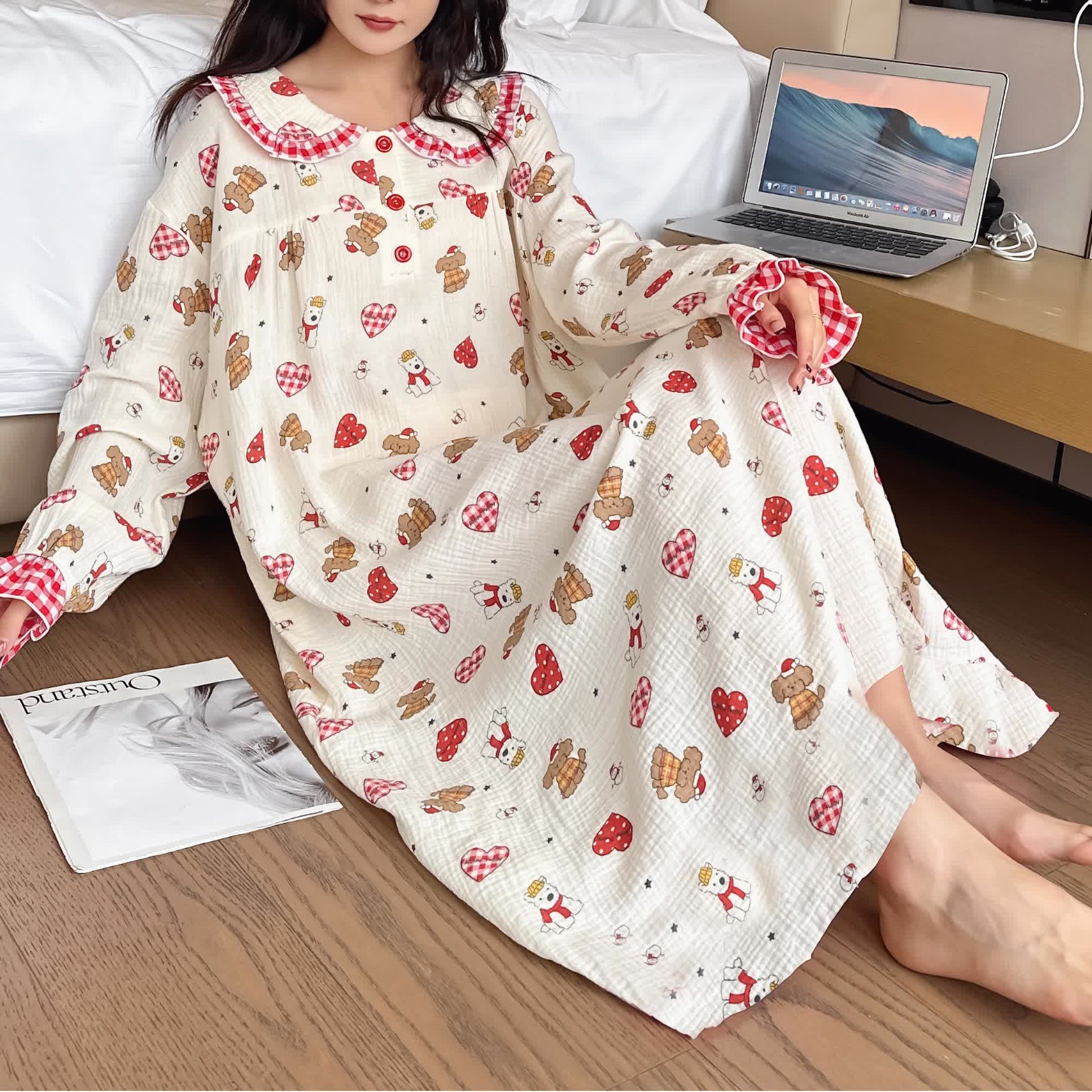Plus Size Cotton Doll Collar Long Nightgown  - image 6