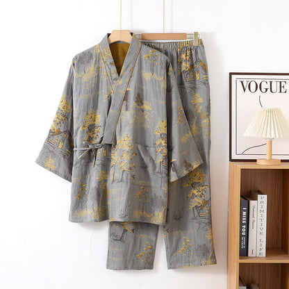 Neutral Landscape Kimono Cotton Pajama Set - image 4